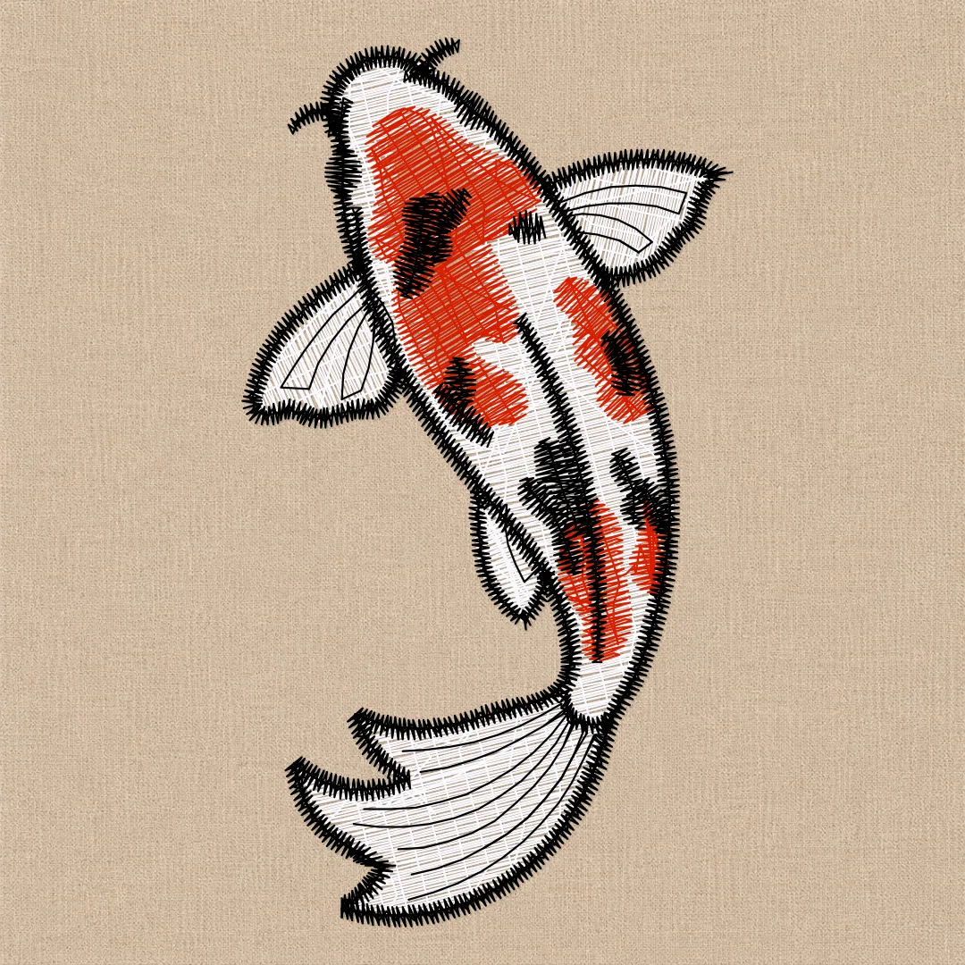Koi-Stickmotiv gerendert im Stil Linien
