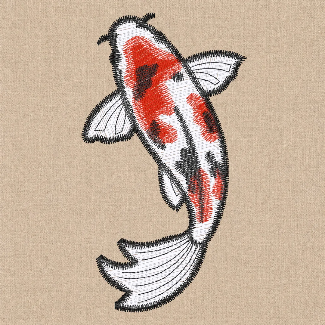 Koi-Stickmotiv gerendert im Stil A